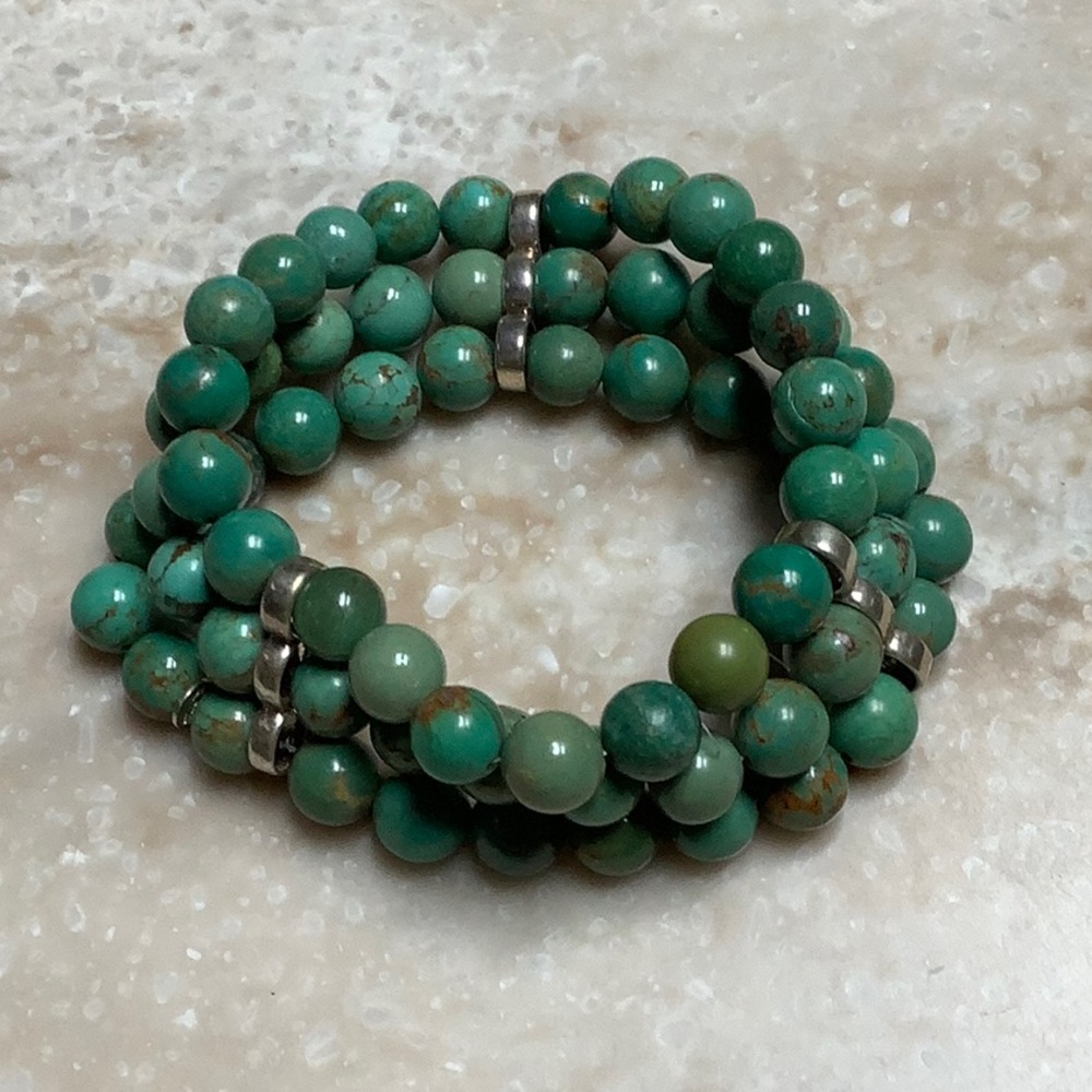 😍925 Silver & Green Turquoise Three Strand Bracelet😍NWOT